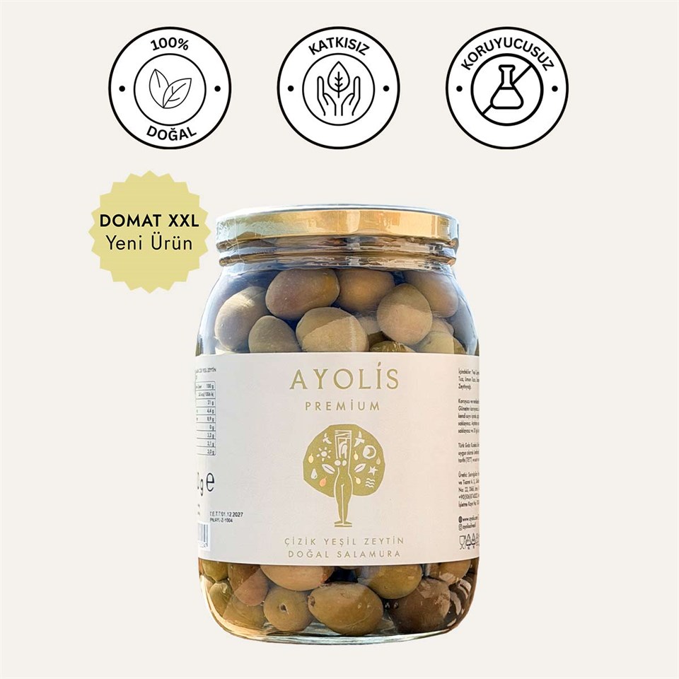 Ayolis Premium Gurme Domat Çizik Yeşil Zeytin XXL 950 g