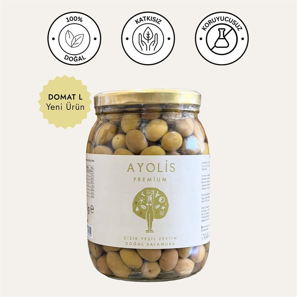 Ayolis Premium Gurme Domat Çizik Yeşil Zeytin L 950 g