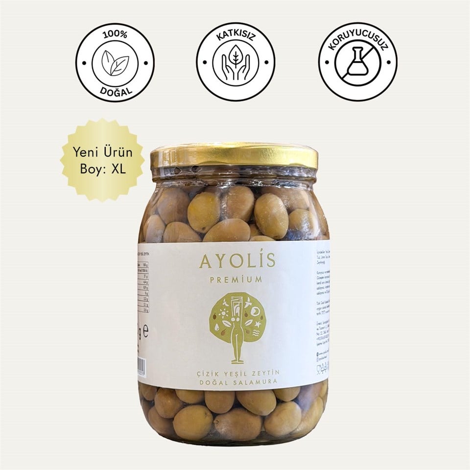 Ayolis Premium Gurme Domat Çizik Yeşil Zeytin XL 950 g