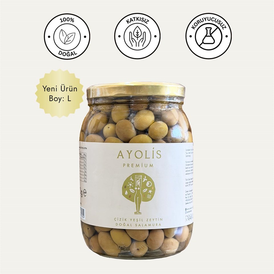 Ayolis Premium Gurme Domat Çizik Yeşil Zeytin L 950 g