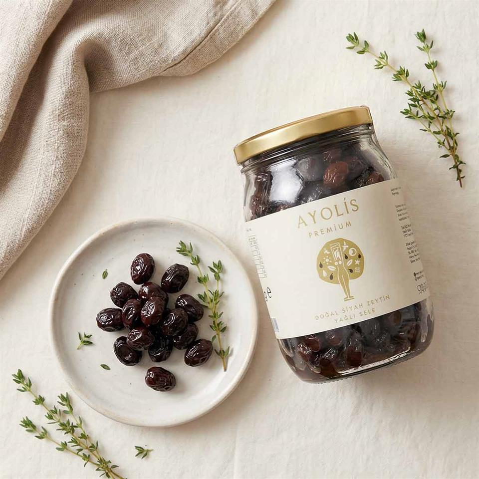 Ayolis Premium Gurme Yağlı Sele Siyah Zeytin M 950 g (Zeytinyağlı)
