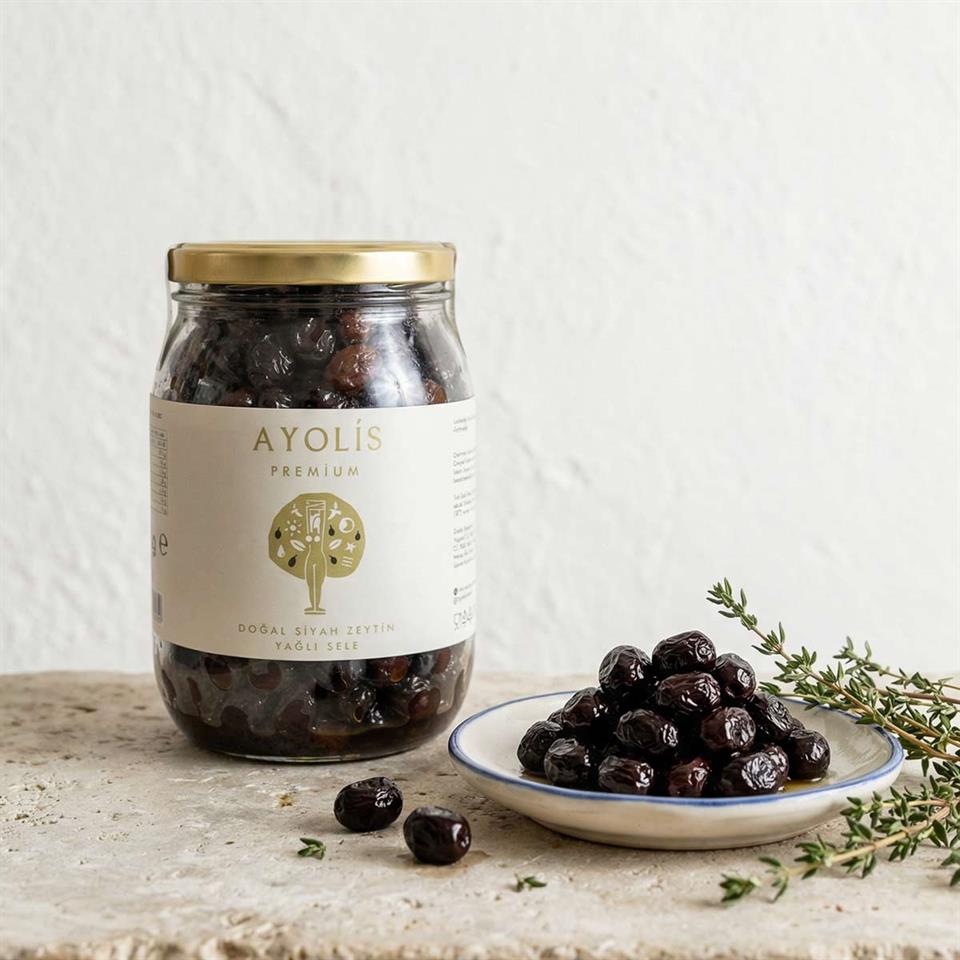 Ayolis Premium Gurme Yağlı Sele Siyah Zeytin M 950 g (Zeytinyağlı)