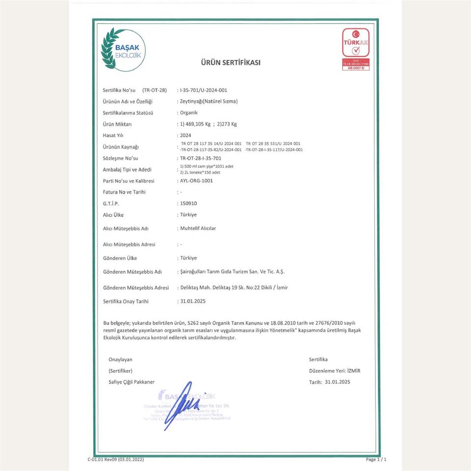 Ayolis Premium Organik Ödüllü Yüksek Polifenollü Soğuk Sıkım Natürel Sızma Zeytinyağı 2 Lt