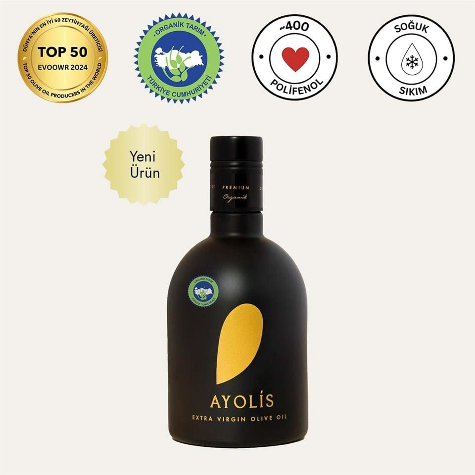 Ayolis Premium Organik Ödüllü Yüksek Polifenollü Soğuk Sıkım Natürel Sızma Zeytinyağı 500 Ml