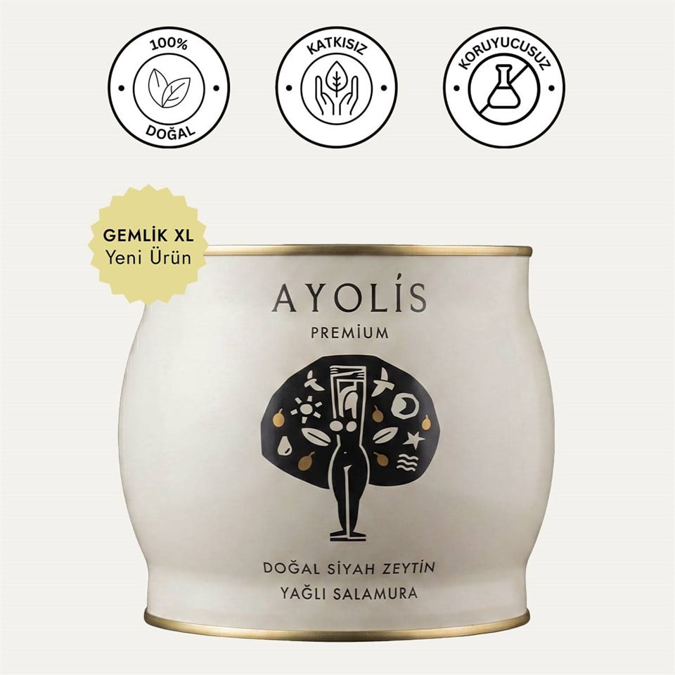Ayolis Premium Gurme Yağlı Salamura Siyah Zeytin XL 1700 g (Zeytinyağlı)