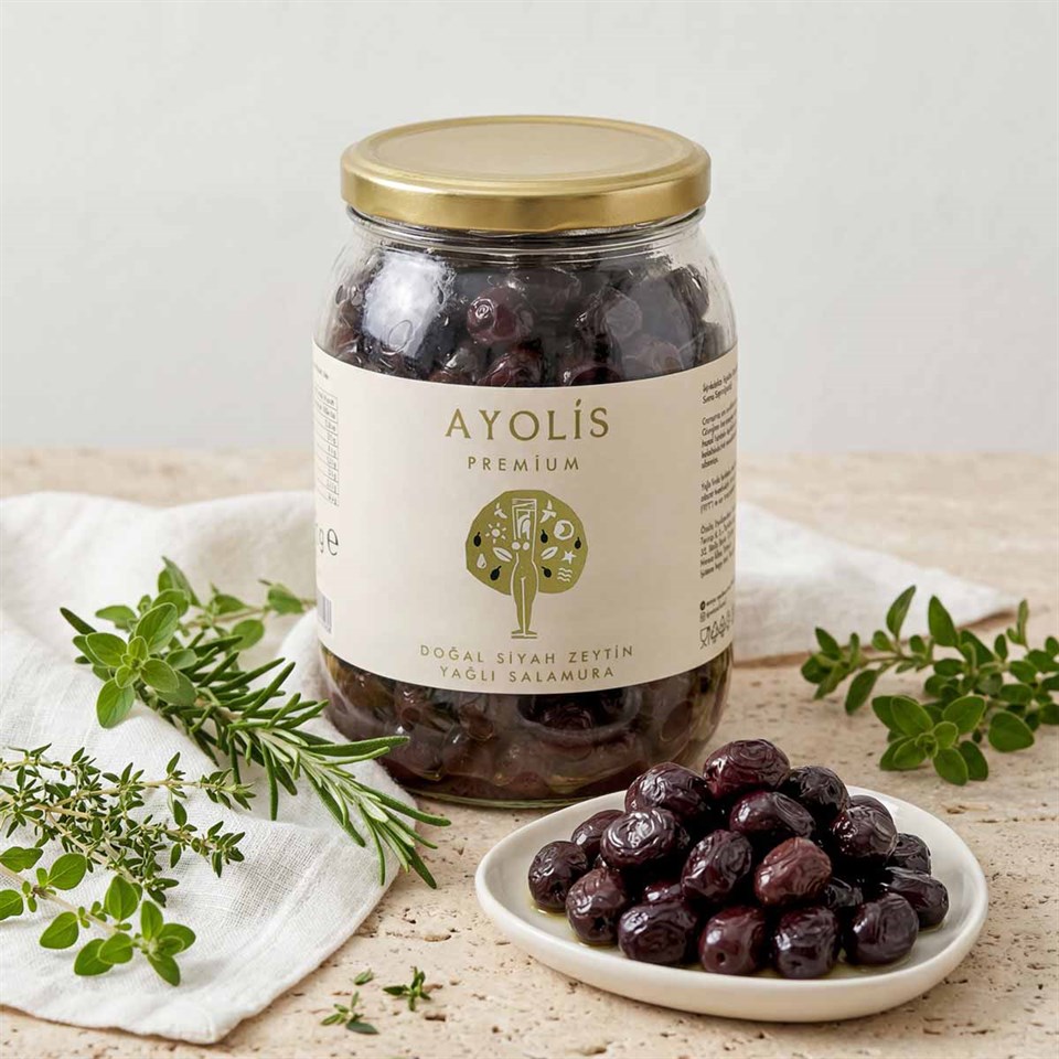 Ayolis Premium Gurme Yağlı Salamura Siyah Zeytin M 950 g (Zeytinyağlı)