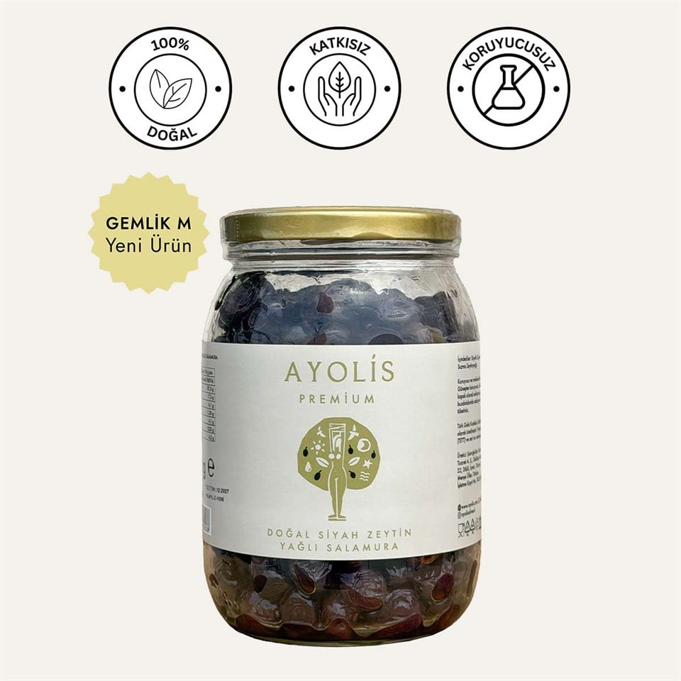 Ayolis Premium Gurme Yağlı Salamura Siyah Zeytin M 950 g (Zeytinyağlı)