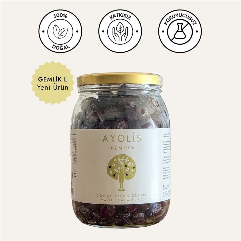 Ayolis Premium Gurme Yağlı Salamura Siyah Zeytin L 950 g (Zeytinyağlı)