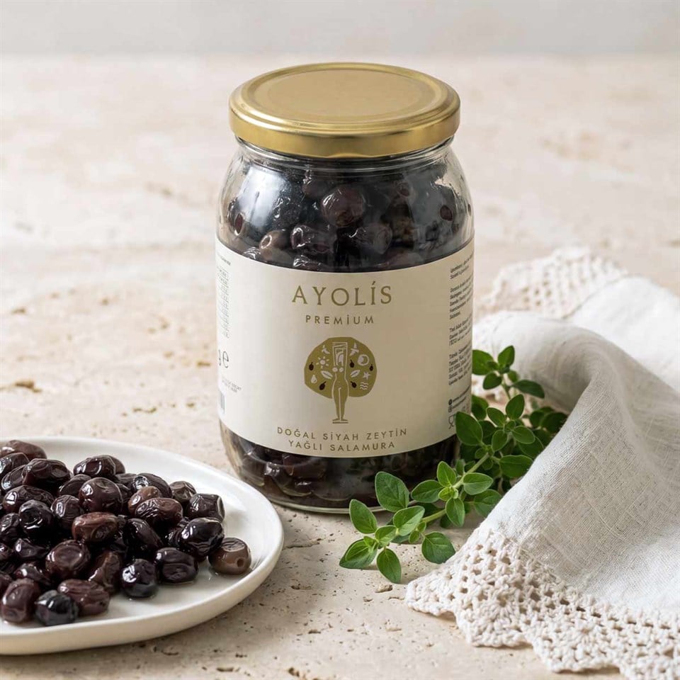 Ayolis Premium Gurme Yağlı Salamura Siyah Zeytin S 950 g (Zeytinyağlı)