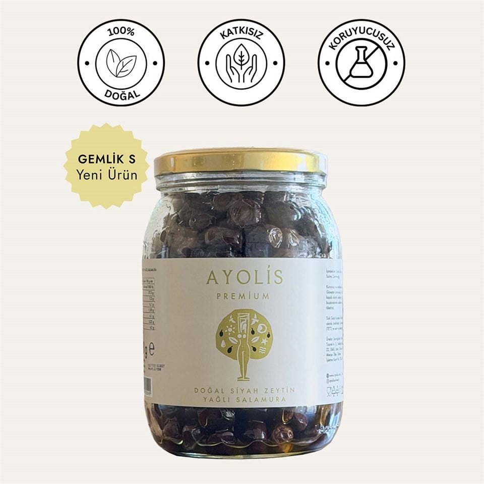 Ayolis Premium Gurme Yağlı Salamura Siyah Zeytin S 950 g (Zeytinyağlı)