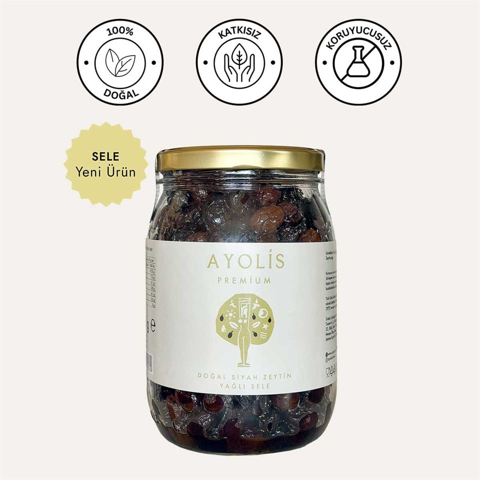 Ayolis Premium Gurme Yağlı Sele Siyah Zeytin M 950 g (Zeytinyağlı)