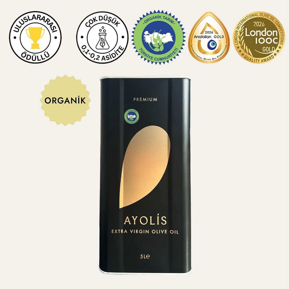 Ayolis Premium Organik Ödüllü Yüksek Polifenollü Soğuk Sıkım Natürel Sızma Zeytinyağı 5 Lt