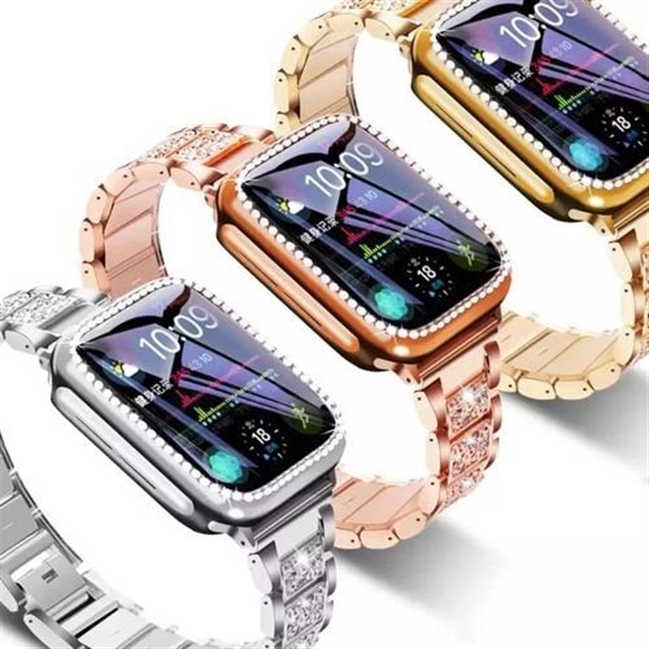 Apple Watch Diamond Seri Taşlı Çelik Kordon Seti 38mm