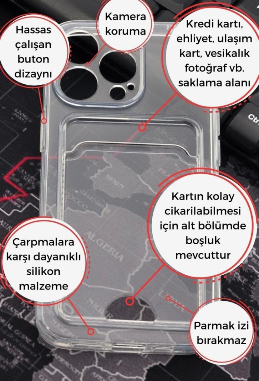 iPhone 16 Pro Max Şeffaf Kartlı Silikon Kılıf