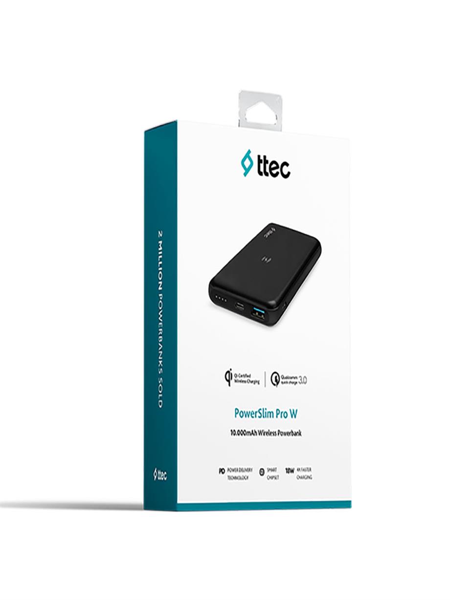 TTec PowerSlim Pro W 10.000mAh QI/PD/QC 3.0 Taşınabilir Hızlı Şarj Aleti / Powerbank Siyah