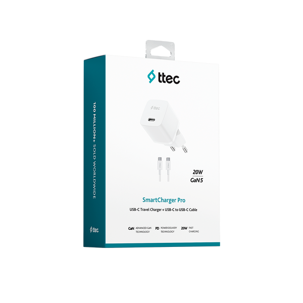 Ttec SmartCharger 20W PD Seyahat Hızlı Şarj Aleti + USB-C - Lightning 150cm Kablo Beyaz