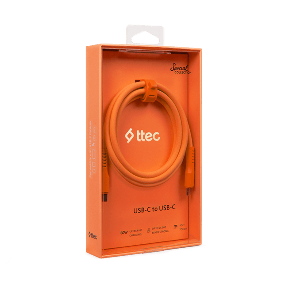Ttec USB-C - USB-C 120cm 60W PD/QC Hızlı Şarj/Data Kablosu Neon Turuncu