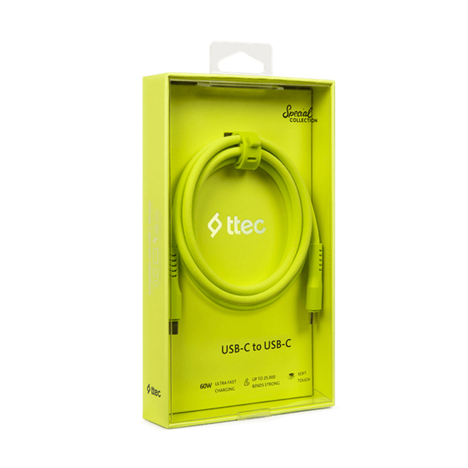 Ttec USB-C - USB-C 120cm 60W PD/QC Hızlı Şarj/Data Kablosu Neon Sarı