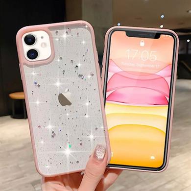 Iphone 12 Mini Şeffaf Simli Yıldız Kılıf