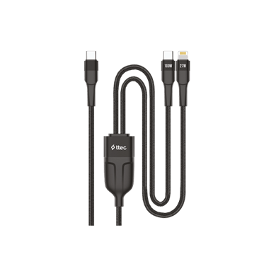 Ttec AlumiCable Duo USB-C – USB-C + Lightning 100W 150cm Hızlı Şarj Kablosu