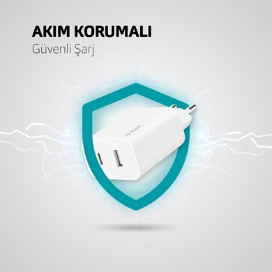 Ttec SmartCharger Duo Pro PD 32W Seyahat Hızlı Şarj Aleti USB-C + USB-A Beyaz