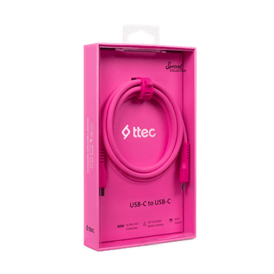 ttec USB-C - USB-C 120cm 60W PD/QC Hızlı Şarj/Data Kablosu Neon Pembe