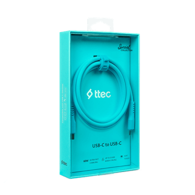 Ttec USB-C - USB-C 120cm 60W PD/QC Hızlı Şarj/Data Kablosu Neon Mavi