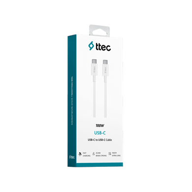 Ttec USB-C-USB-C 150cm 100W PD/QC Hızlı Şarj/Data Kablosu Beyaz