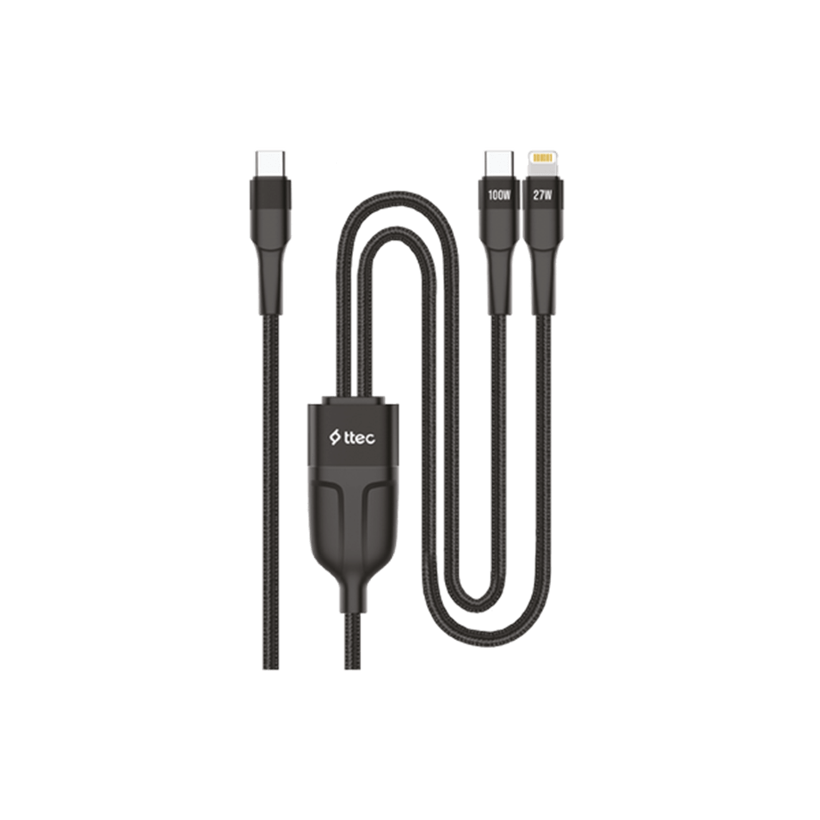 Ttec AlumiCable Duo USB-C – USB-C + Lightning 100W 150cm Hızlı Şarj Kablosu