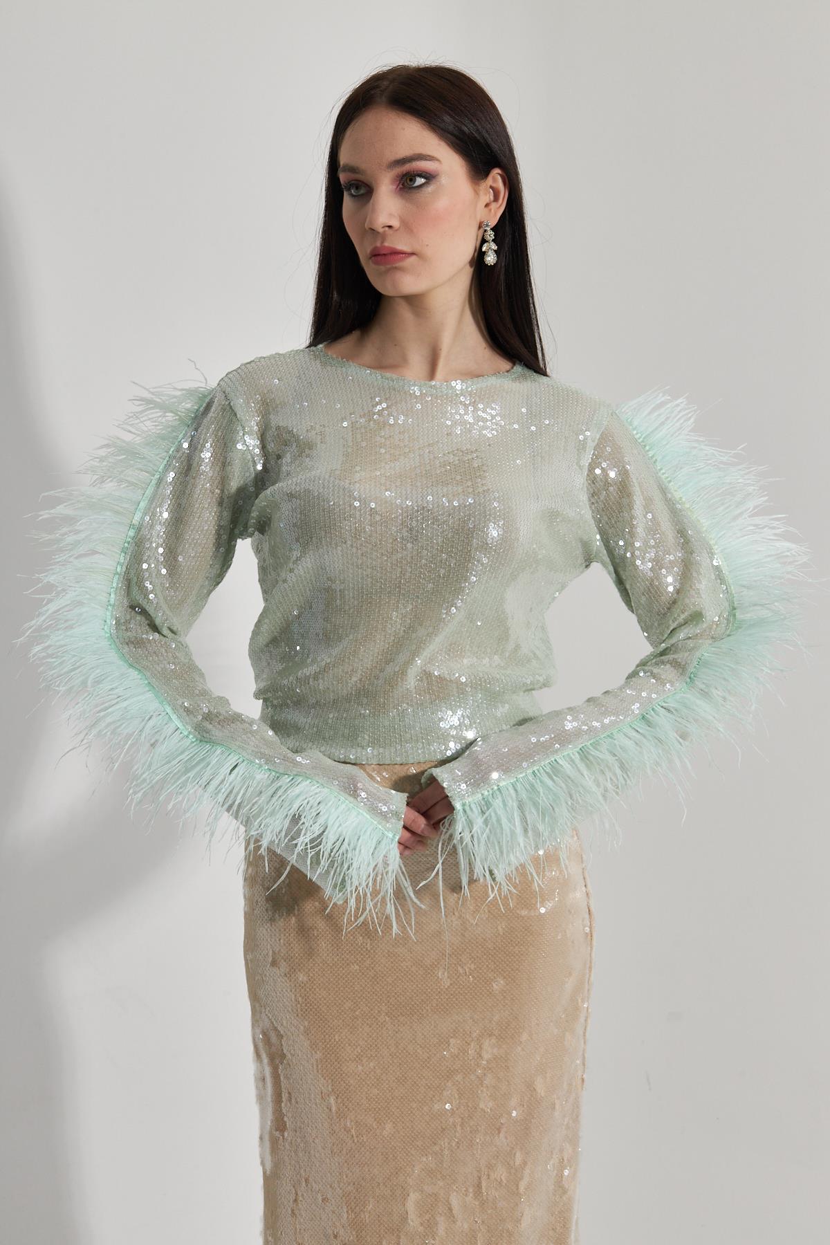 Marcus Sequined Mint Green Blouse