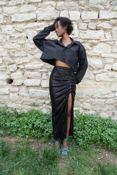 Lina Black Maxi Slit Skirt