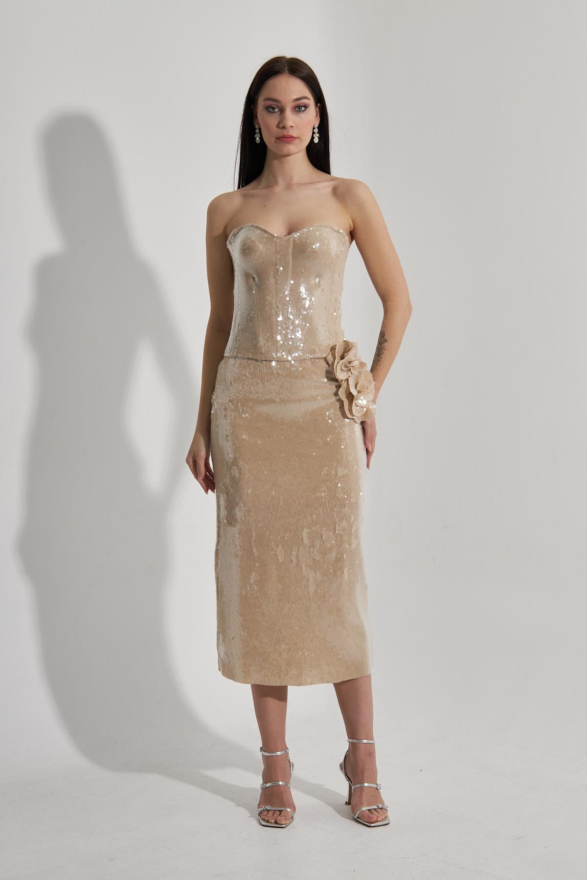 Goddess Pearl Sequined Midi Skirt