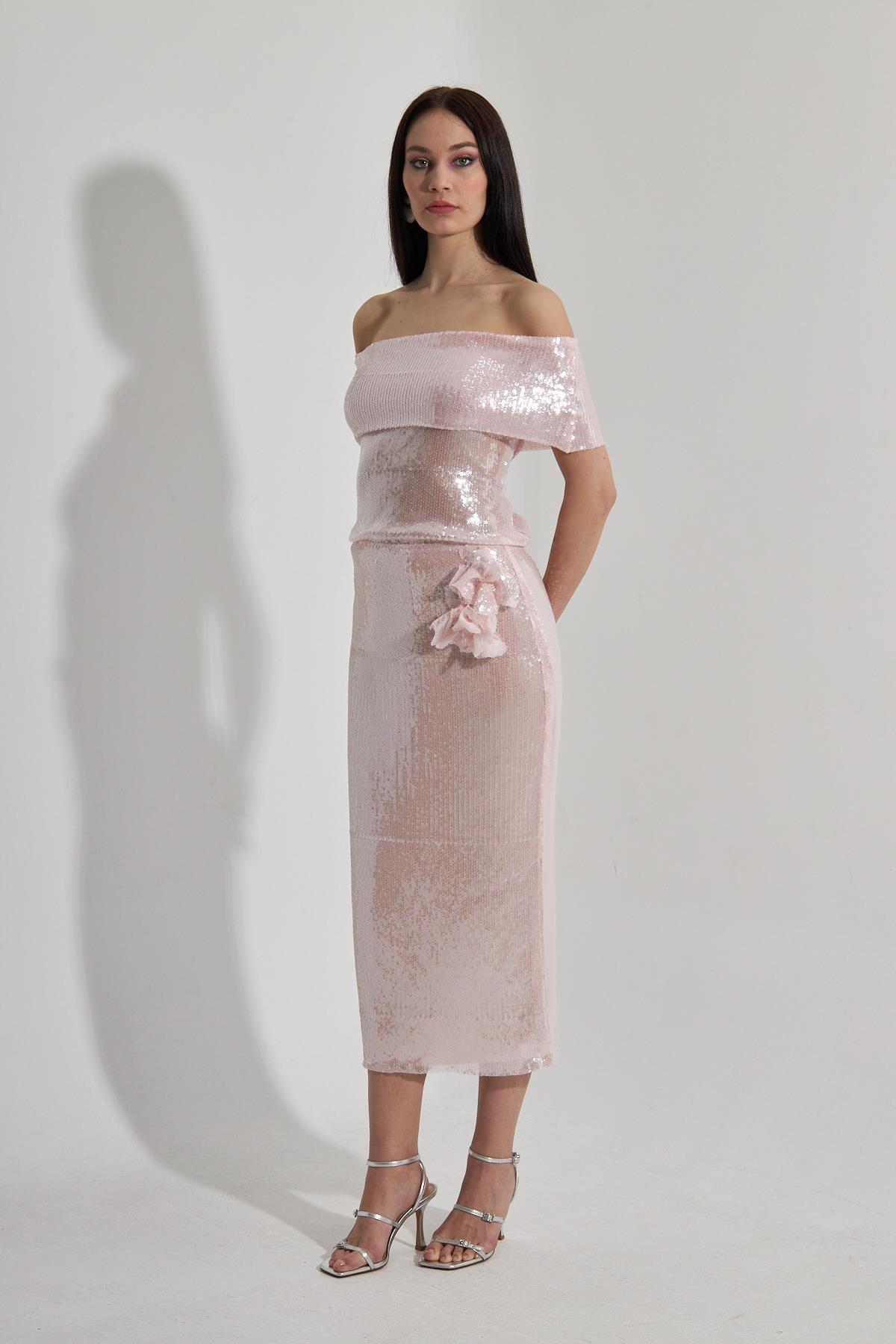 Venus Sequined  Pink Midi Skirt