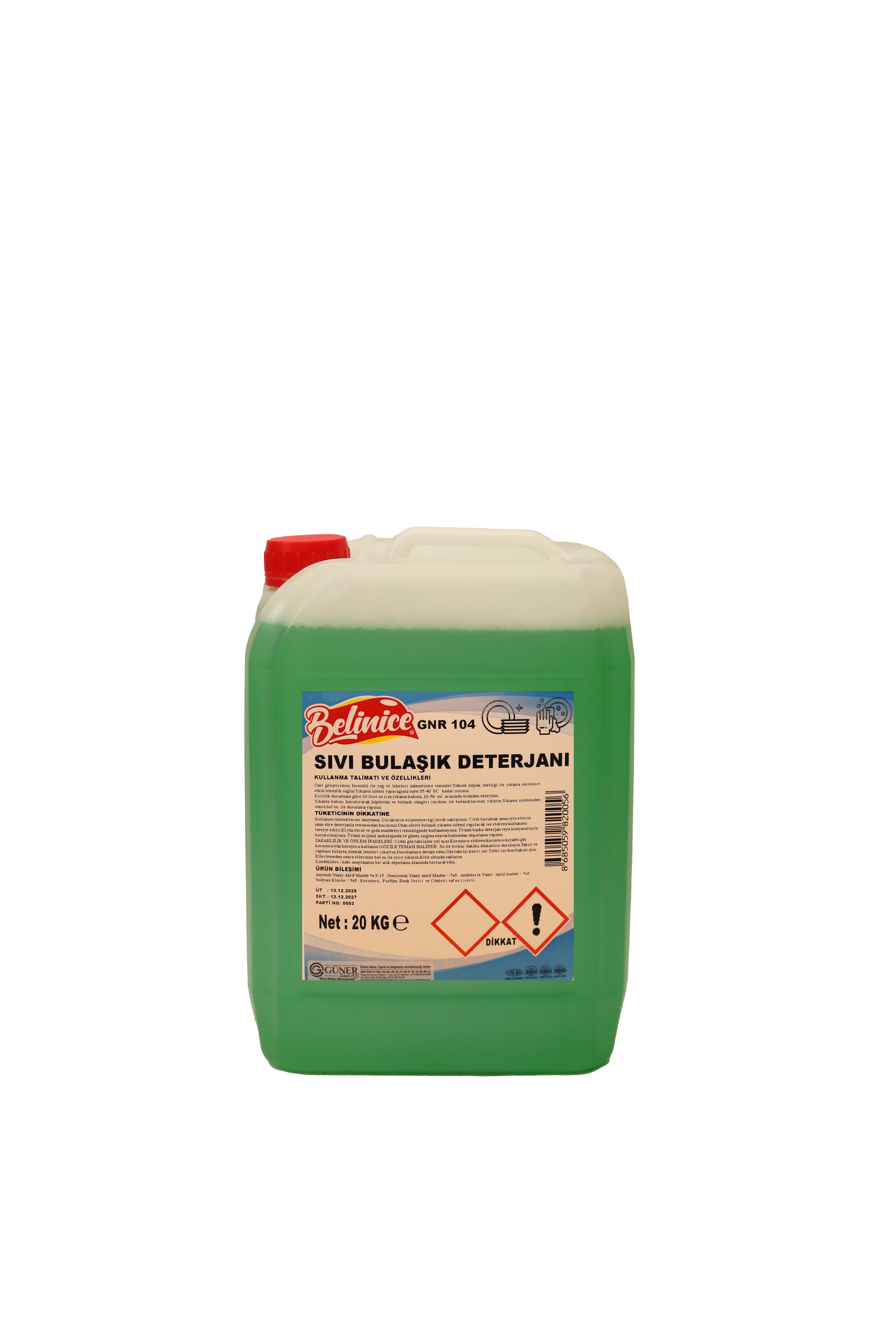 GNR 104 - BELİNİCE SIVI BULAŞIK DETERJANI 20 KG ( ELDE YIKAMA )