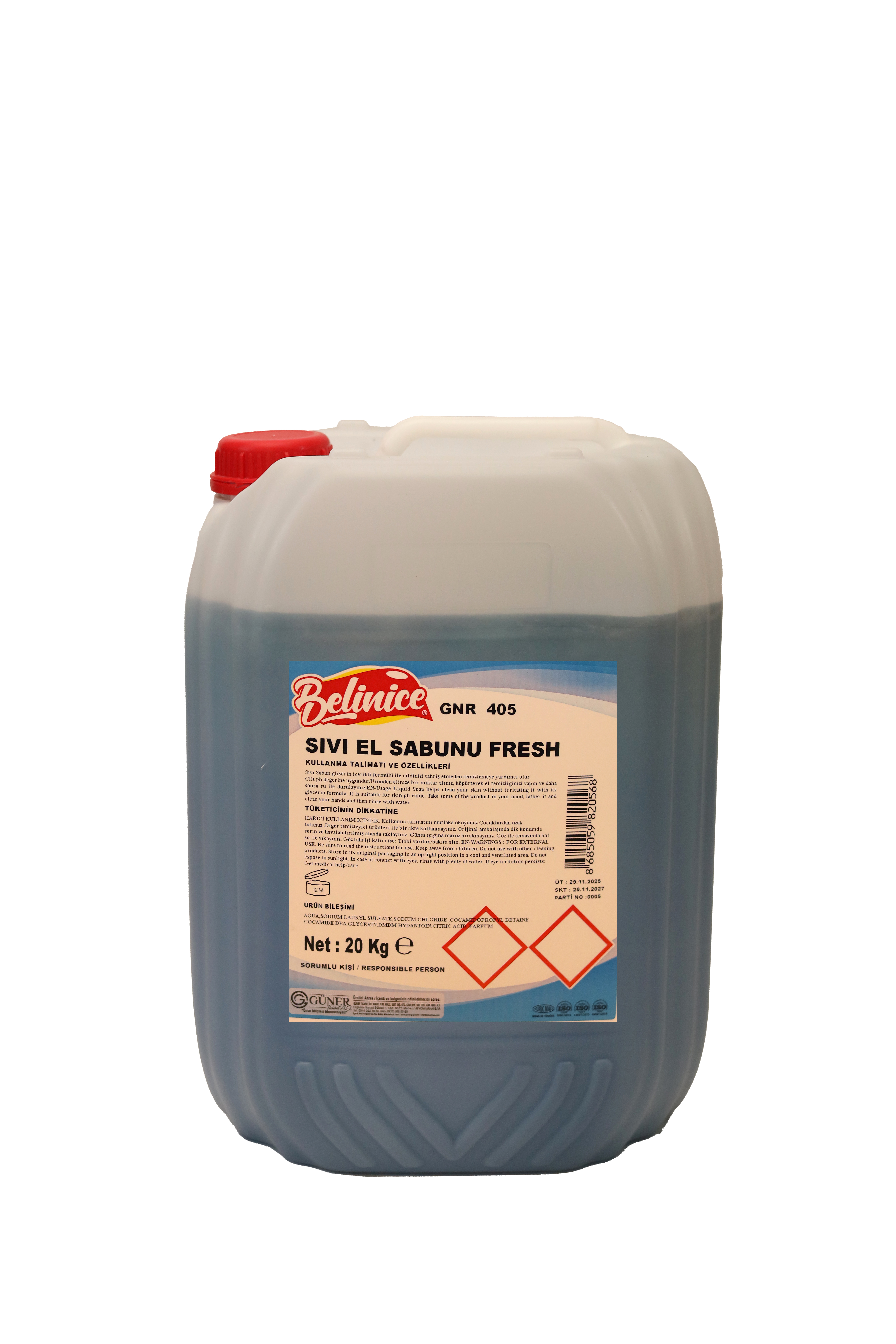GNR 405 BELİNİCE SIVI EL SABUNU FRESH MAVİ 20 KG