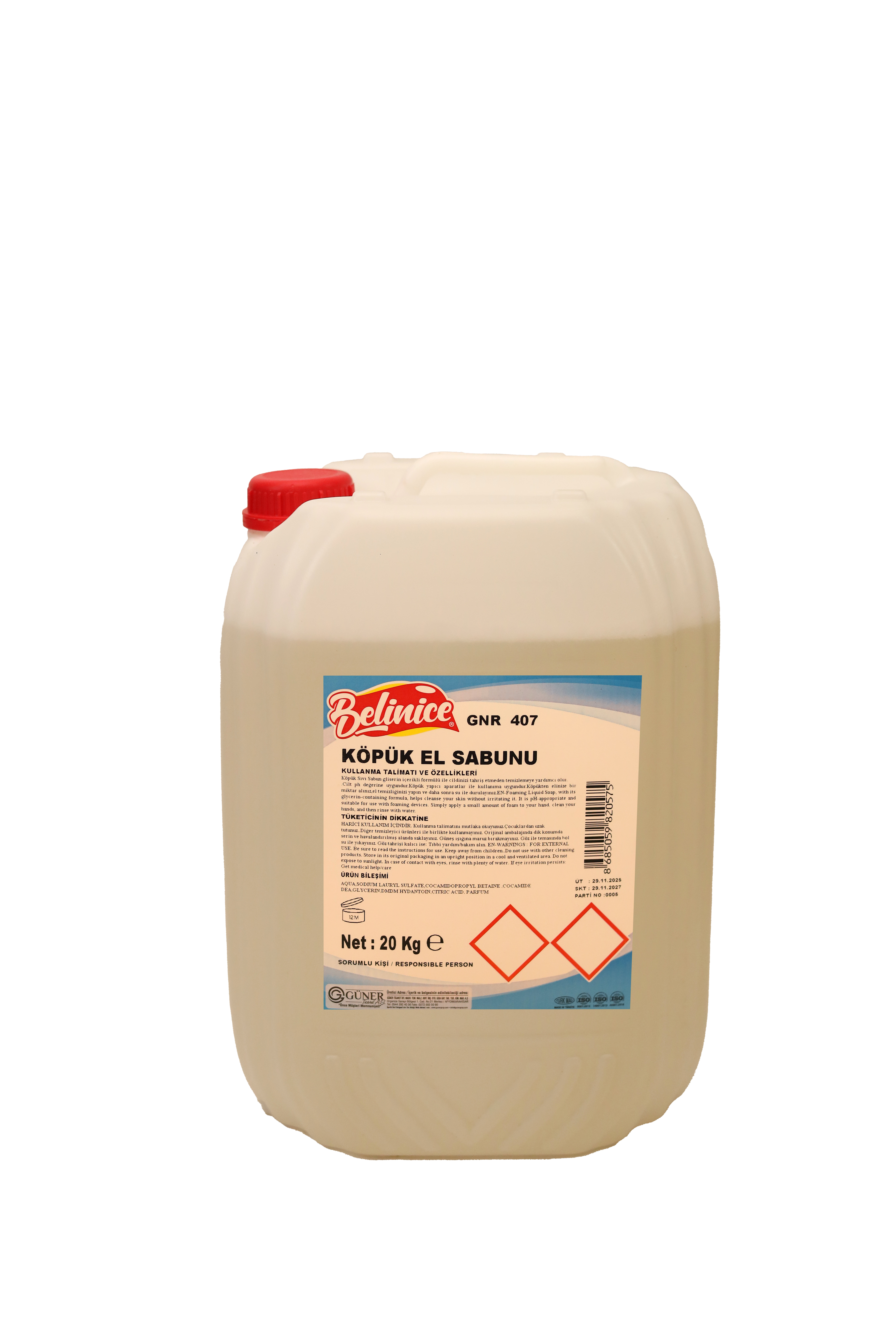 GNR 407 BELİNİCE SIVI KÖPÜK EL SABUNU 20 KG