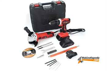 KL Eco KETM1875 18V/1.5 Ah Çift Akülü Darbeli Matkap + 750W Avuç Taşlama + 23 Parça Aksesuar