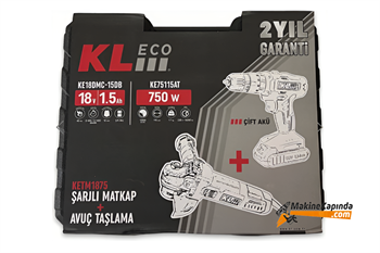 KL Eco KETM1875 18V/1.5 Ah Çift Akülü Darbeli Matkap + 750W Avuç Taşlama + 23 Parça Aksesuar