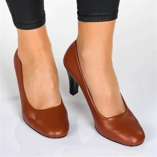 Büyük Numara Kadın Topuklu Stiletto Ayakkabı 1923 Taba