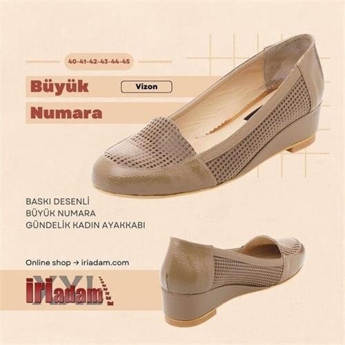 Geniş Kalıp Büyük Numara Gizli Topuk Kadın Ayakkabısı 17309 Vizon