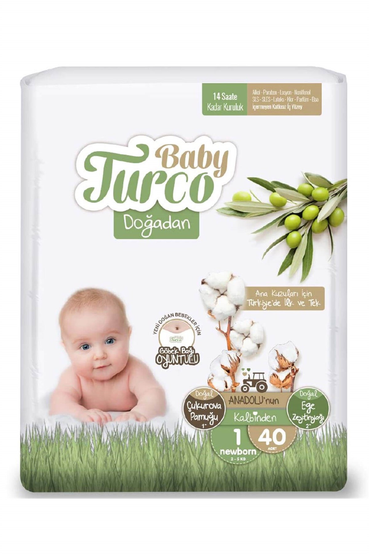 Baby Turco Bebek Bezi Doğadan Beden:1 (2-5Kg) Yeni Doğan 40 Adet