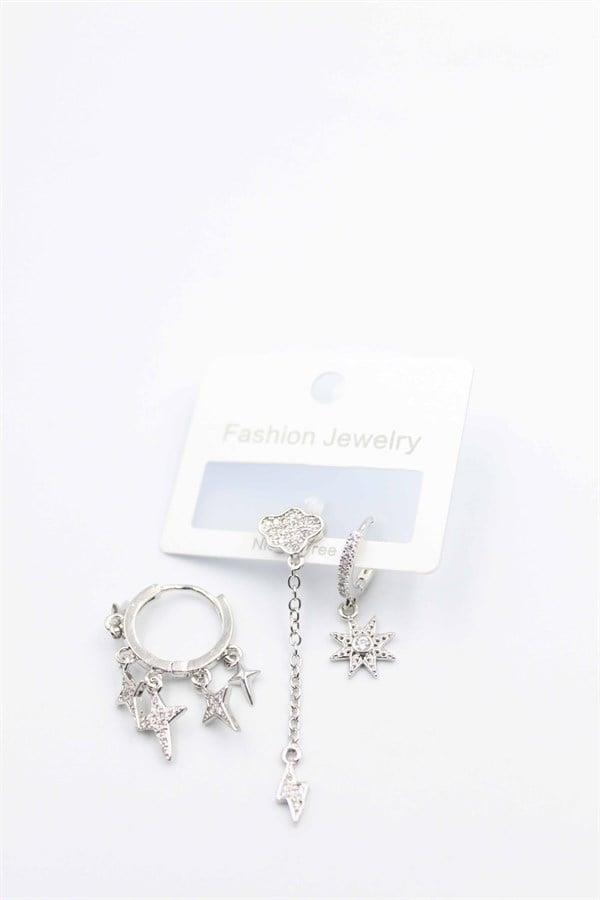 3lü Bulut Küpe - Gümüş