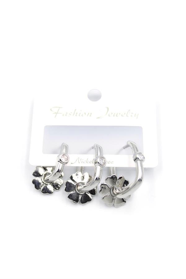 3lü Çiçek Küpe - Gümüş