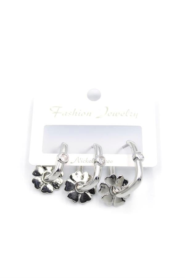 3lü Çiçek Küpe - Gümüş