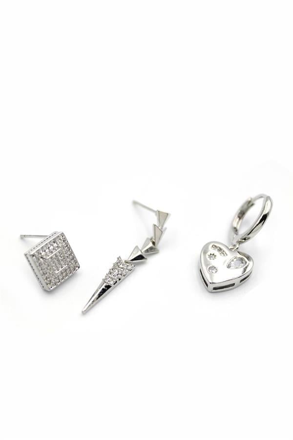 3lü Kalp Küpe - Gümüş
