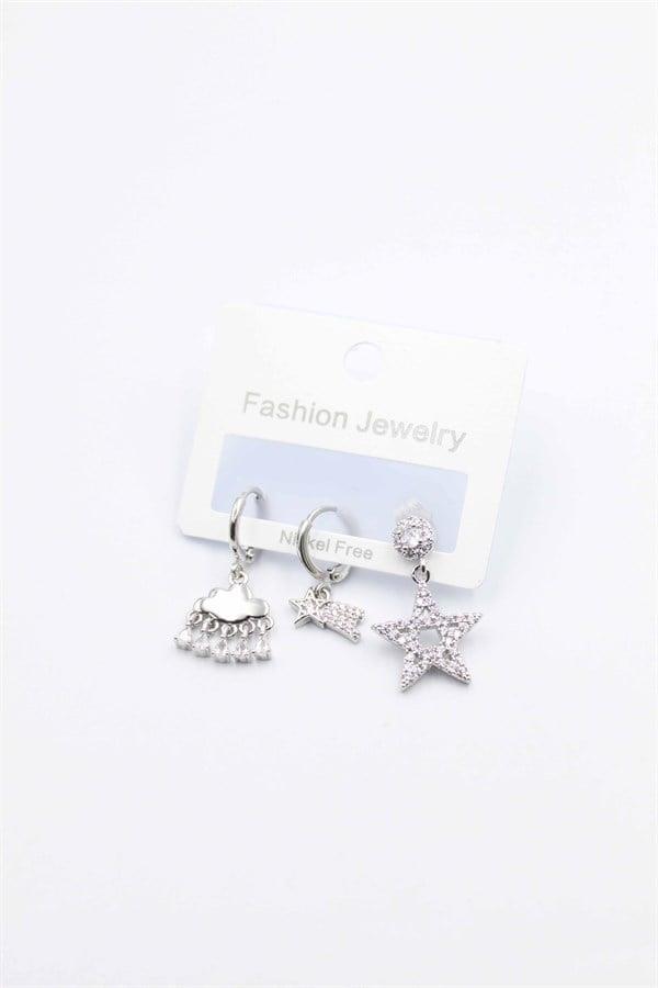 3lü Yıldız Küpe - Gümüş