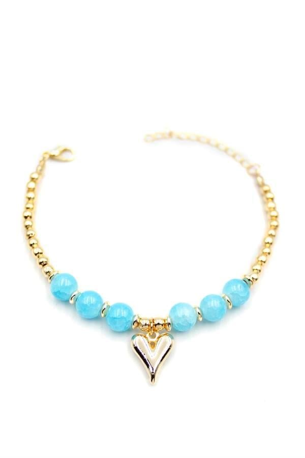 Boncuklu Kalp Bileklik - Mavi