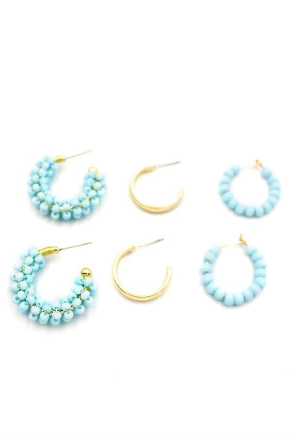 Boncuklu Küpe Seti - Turkuaz