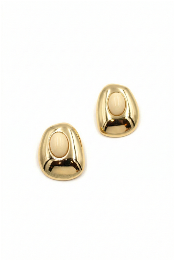 Boncuklu Otantik Küpe - Krem