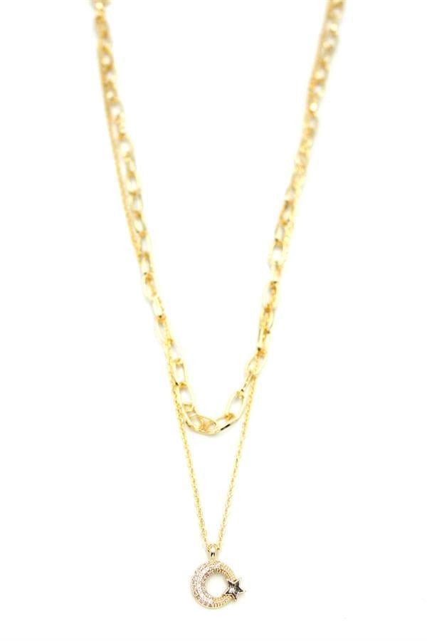 Çoklu Ay Yıldız Kolye - Altın